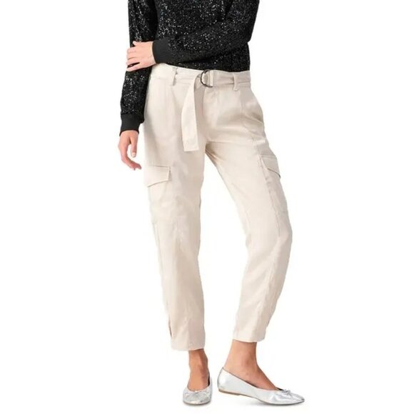 99$ Sanctuary Classy Satin Cargo Cropped Trouser Pants Women's Size 30 Ivory - Picture 3 of 3